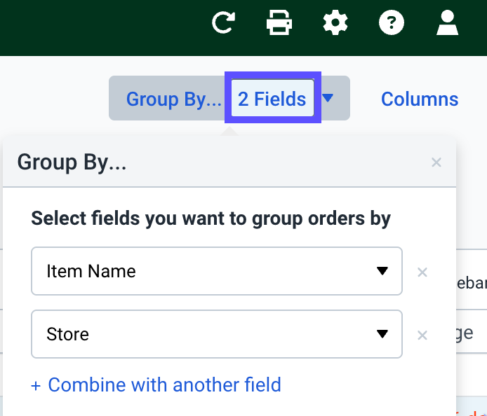 Group by menu with 2 fields selected