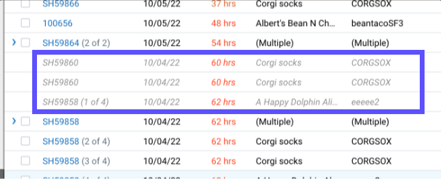The orders grid shows 3 orders grayed out because they have been shipped by other users.