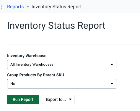 Inventory status report options.