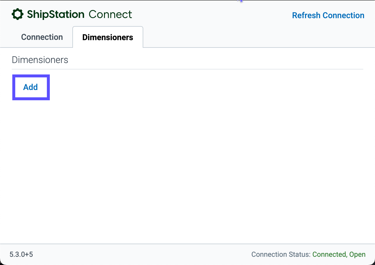 The add button is selected on the dimensioners tab.