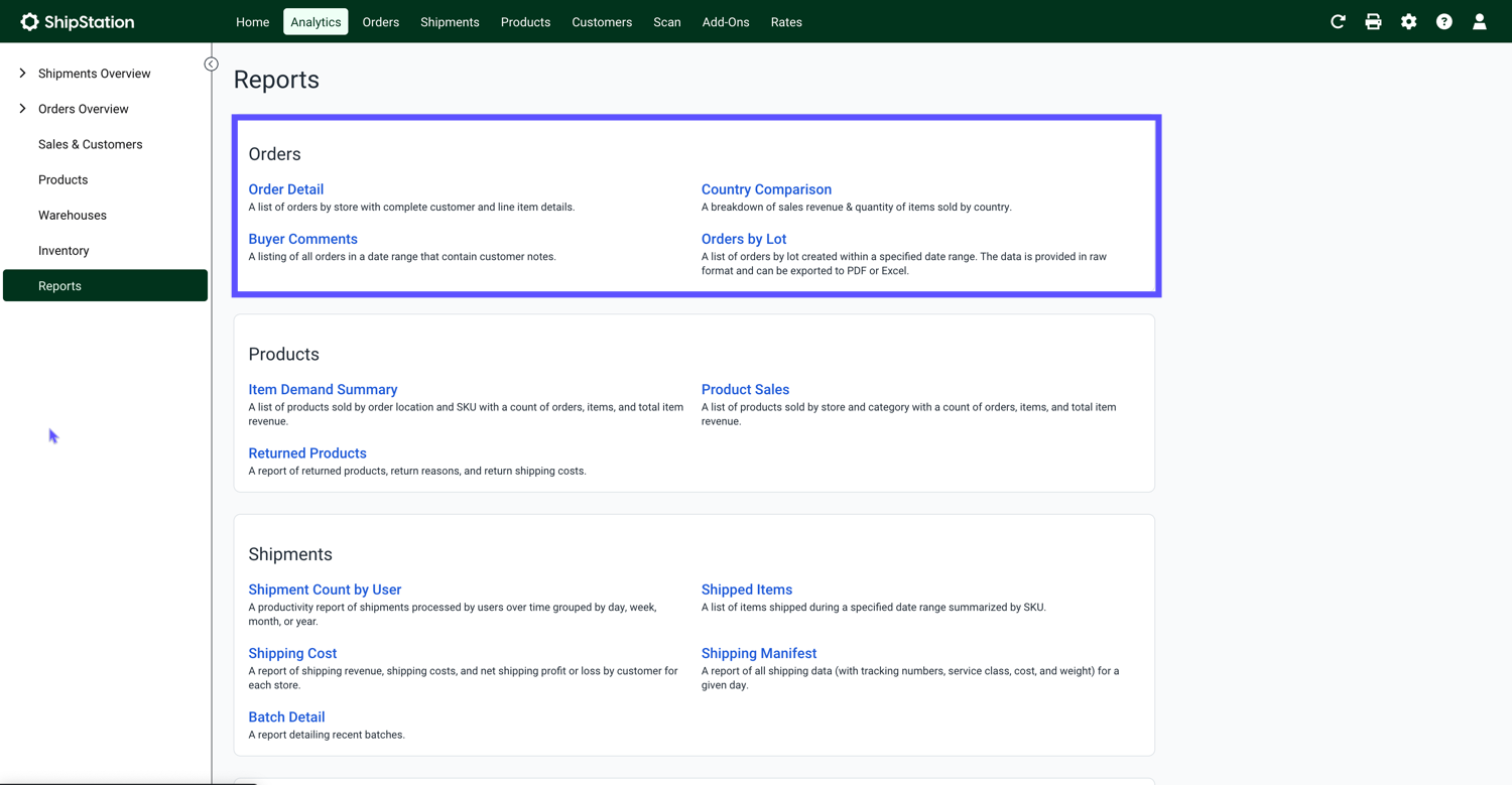 The order reports are marked.