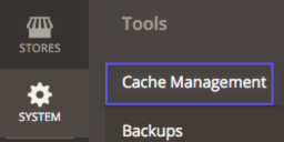 Magneto v2 System Menu with Cache Management option highlighted.