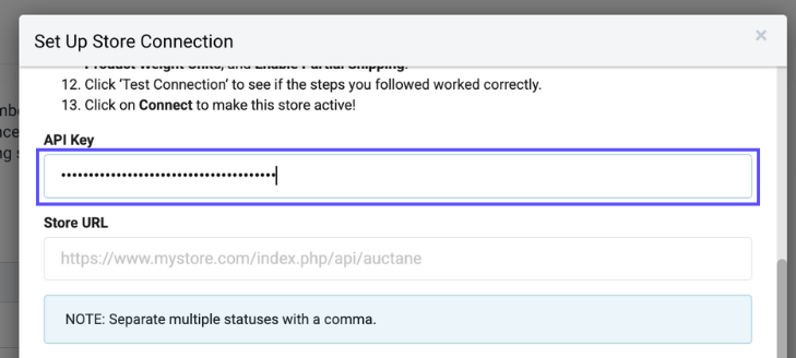 Paste the Magento API Key into the API Key field in ShipStation.