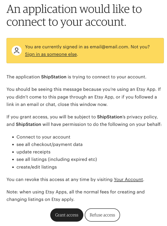 Image: Connect your Etsy Store popup with Available Shops drop-down highlighted.