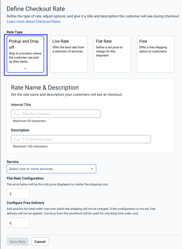 Shows Pickup-and-Drop-Off Rate Type field options
