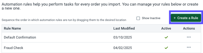 Automation Rules: Create a Rule button highlighted