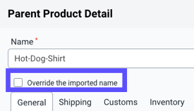 Parent product detail shows the Name marked.