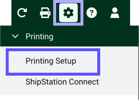 Settings, Printing, Printing Settings path is highlighted in ShipStation.