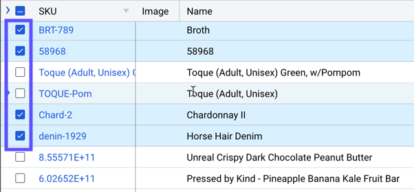 Products grid. Shows that Multiple products are selected by checking the box for each product.