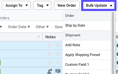 Shows Bulk Update button and menu options in the dropdown