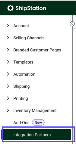 Settings Sidebar: A box highlights the Integration Partners option.