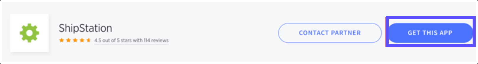 BigCommerce app store shows ShipStation app with "Get This App" button highlighted