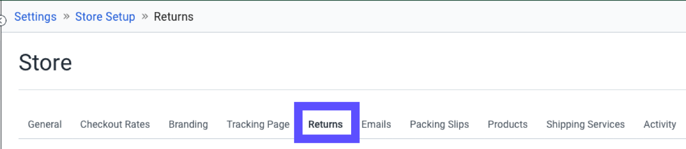 Closeup of store setting with red box that highlights Returns tab.