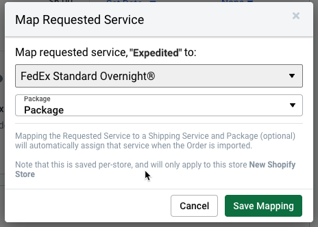 Map Requested Service popup. Save Mapping button appears at bottom right.