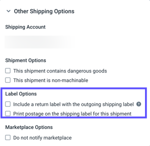 Other Shipping Options with Print postage on the shipping label for this order highlighted