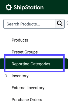 V3 Product sidebar with Reporting Categories highlighted.