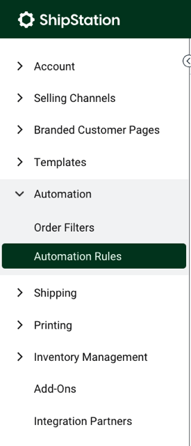 Settings Sidebar: Automation dropdown. Red box highlights Automation Rules option.
