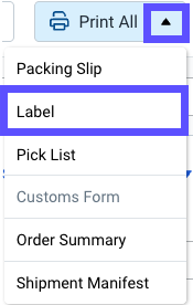 Click print all and select label.