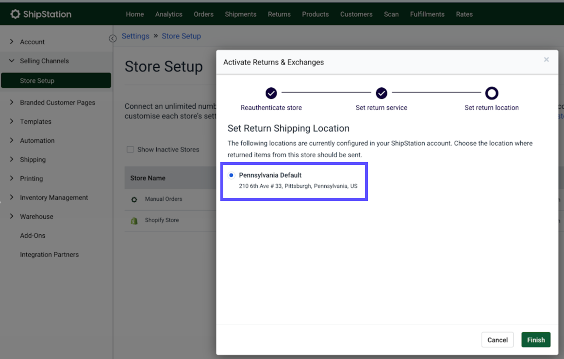 Shows default address on Activate_Set-Return-Shipping-Location popup