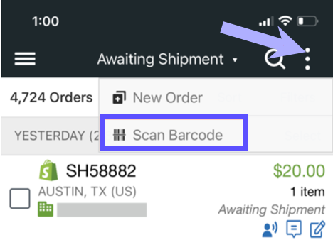 Mobile scan barcode action