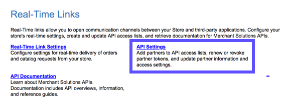 Yahoo Real-Time Links menu with API settings link highlighted.