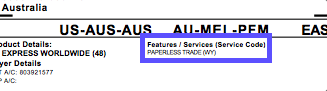 DHL Express label highlighting Paperless Trade designation under the Features/Services section