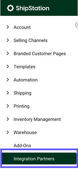 Settings Sidebar: A box highlights the Integration Partners option.
