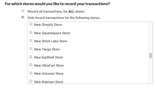 QuickBook Online configure which stores to record transactions