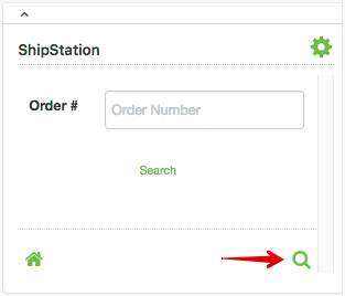 Zendesk-ShipStation-Suchmenü mit Pfeil, der auf das Lupensymbol zeigt.