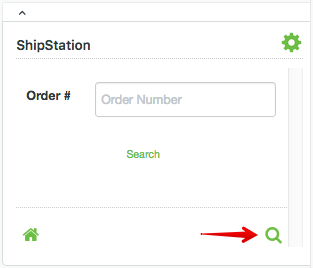 Menú de búsqueda de Zendesk en ShipStation con una flecha que apunta al ícono de la lupa.