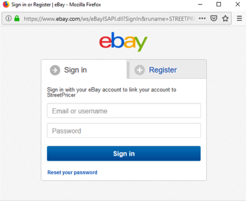 eBay login screen.