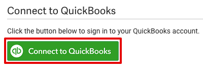 Connect to QuickBooks button highlighted.