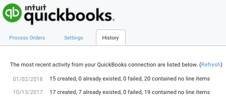 Quickbooks History tab