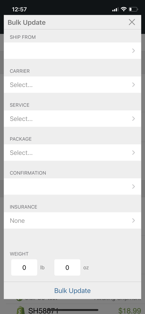 Mobile Bulk Updates screen
