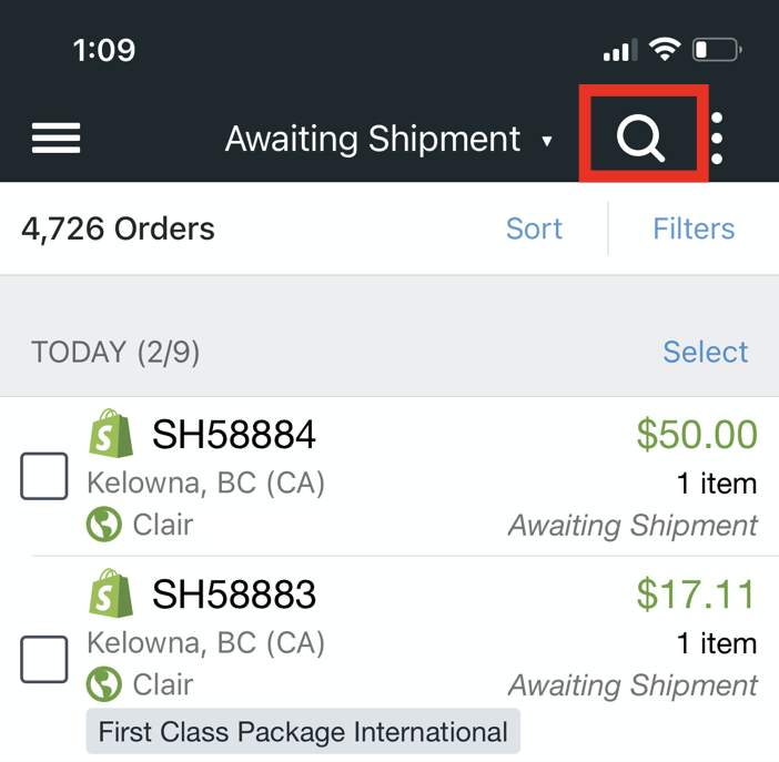 Mobile search icon