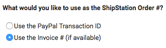 Conexión de PayPal Selección del número de pedido con la opción Usar el número de factura seleccionada.