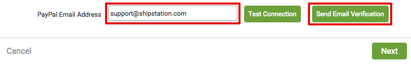 Connexion PayPal avec le champ Adresse e-mail et le bouton Envoyer la vérification par e-mail encadrés.
