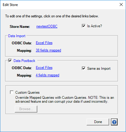 ODBC Client edit store menu