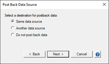 ODBC client post back data source menu.