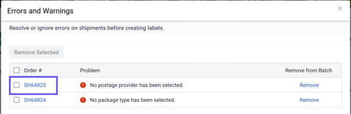 Order-Number column shown in Label Batch Status window, with order number link selected.