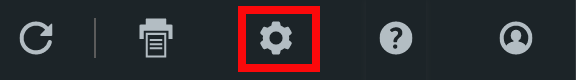 Primer plano de la barra de herramientas. El cuadro rojo resalta el ícono de Configuración.