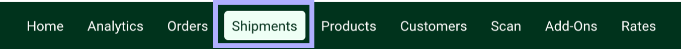 Closeup of Toolbar. Shipments tab highlighted.
