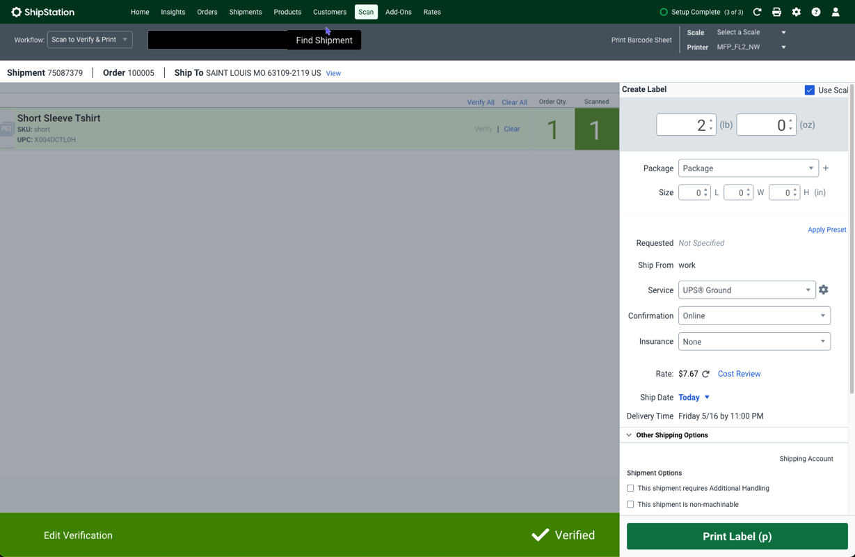 The scan to verify and print overview.