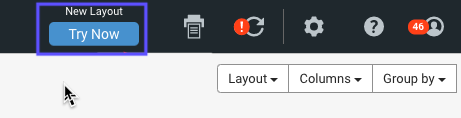 The toolbar shows a try now button under New Layout