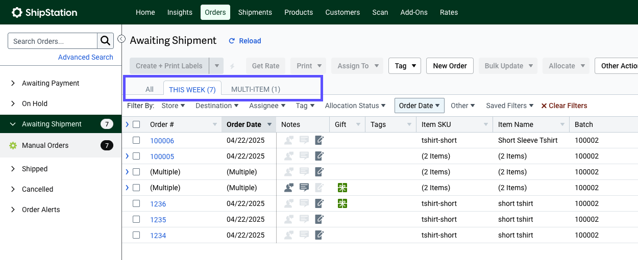 V3 shows custom views marked above the orders grid.
