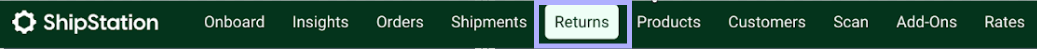 The Returns tab is shown highlighted in the ShipStation toolbar.
