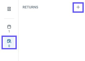 The left-side menu of the order details screen is shown with the returns button selected.