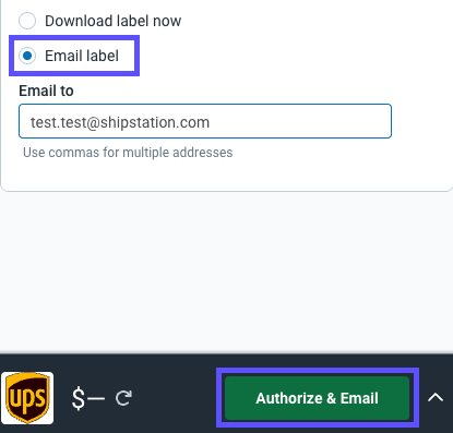 Email label is selected in the configure return shipment panel. So, the button to generate the label says Authorize & Email.