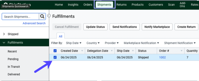 Shows orders selected on the Orders grid.