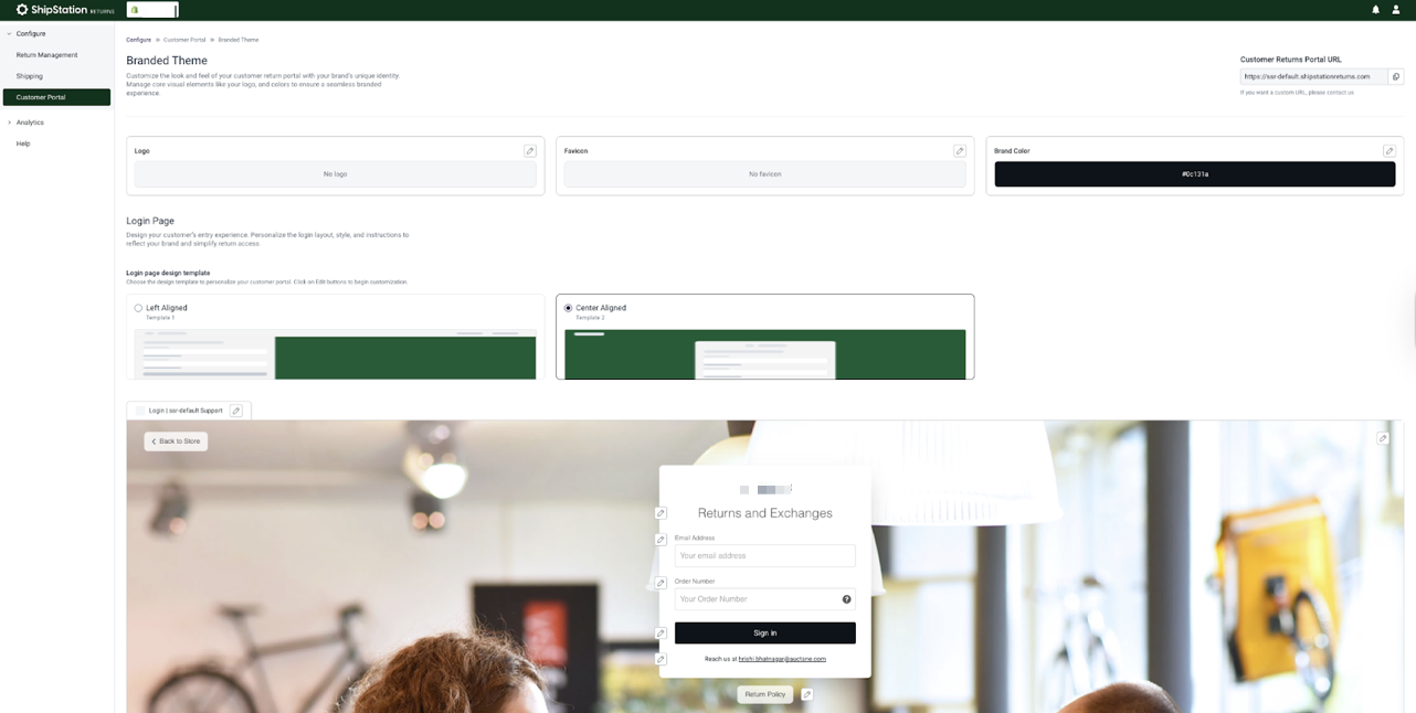 Station-RETURNS Management. Branded-Theme. The customer-portal-Landing-page shown